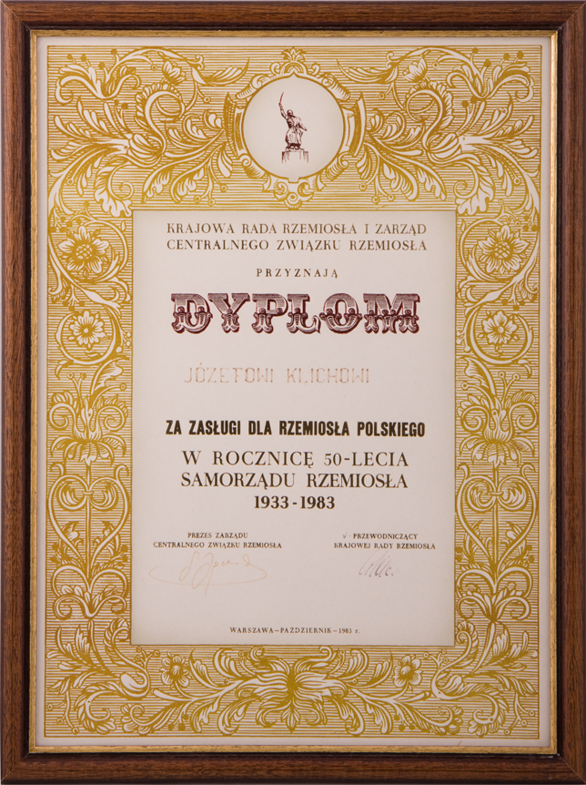 Dyplom za zasługi dla rzemiosła polskiego
